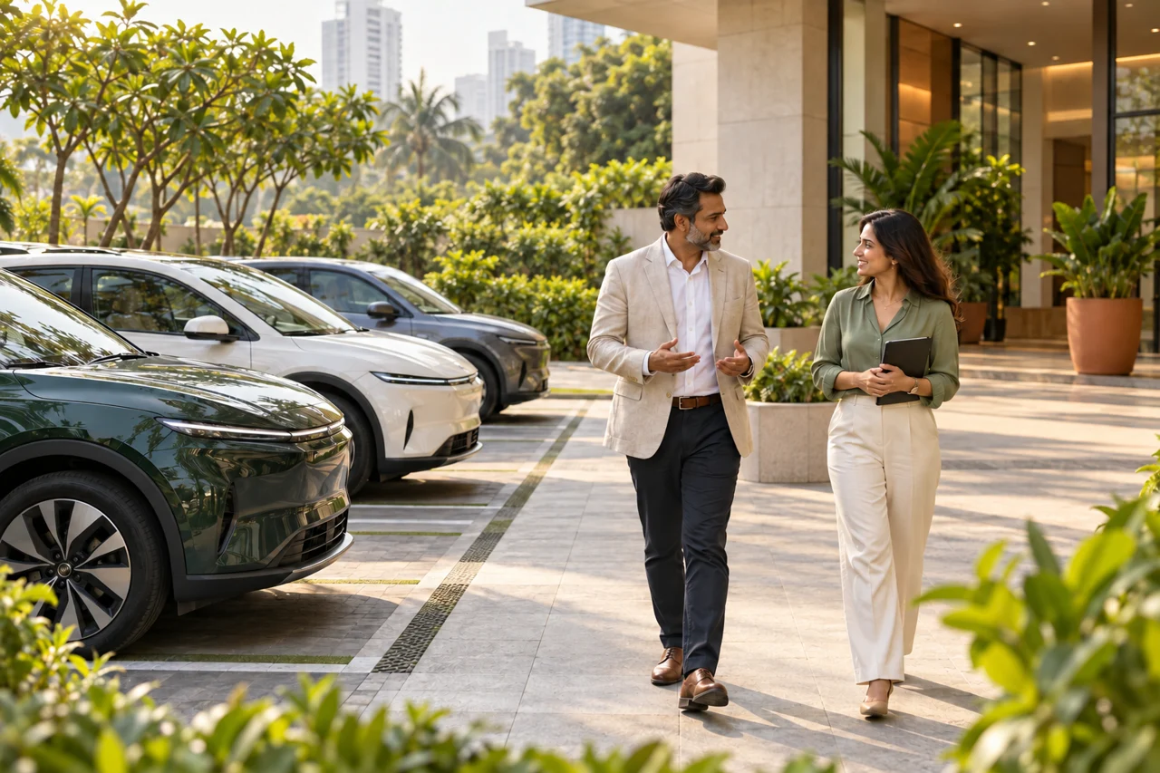 Illustrative setting: For offices, malls, retail parks and business complexes, charging starts with the way people use the property.